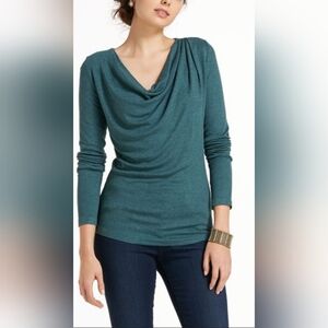 NWT ~ Bunulu Women's Elegant Teal Cowl Neck Long Sleeve Blouse ~ Size XL